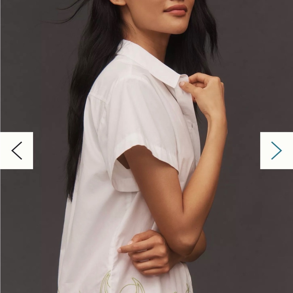 Maeve White Button-Down Shirt with Red Cherry Trim - Picture 3 of 11